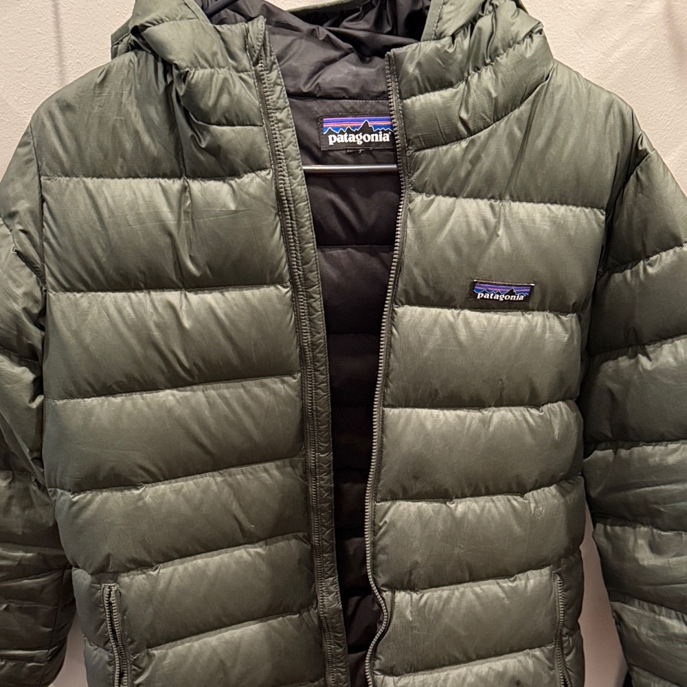 Patagonia Olive Hooded Puffer Jacket